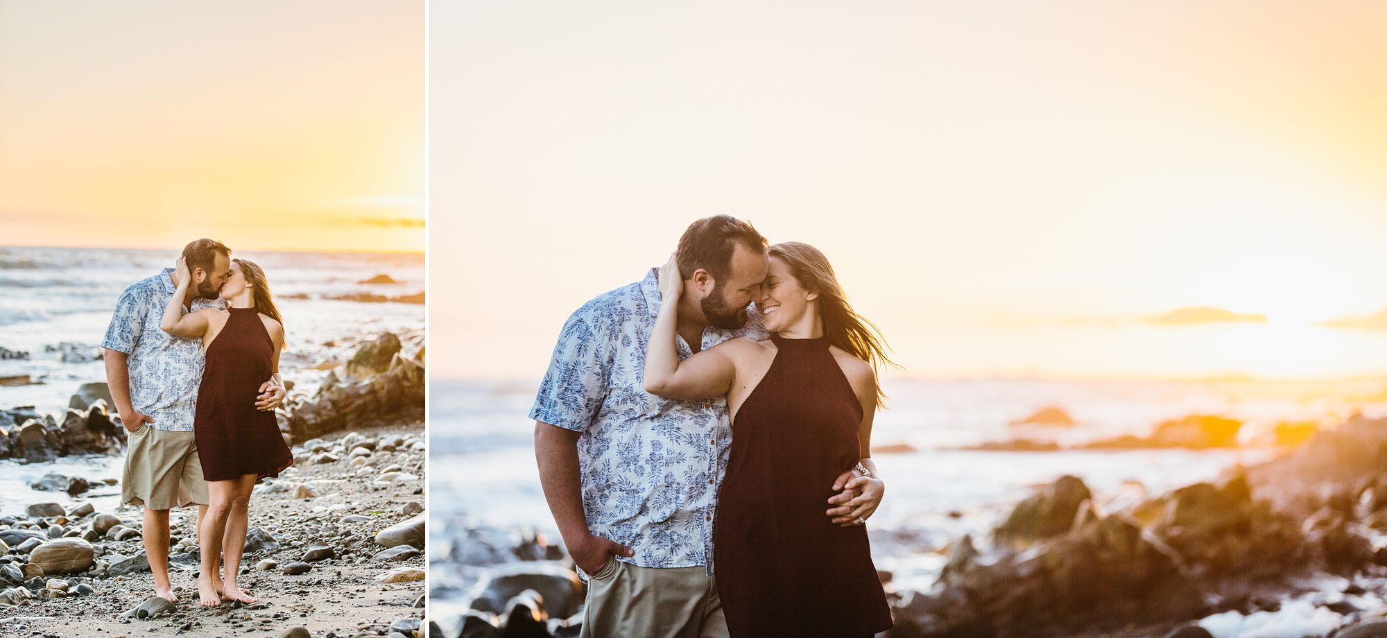 Sarah and Andrew on the beach at sunset. 