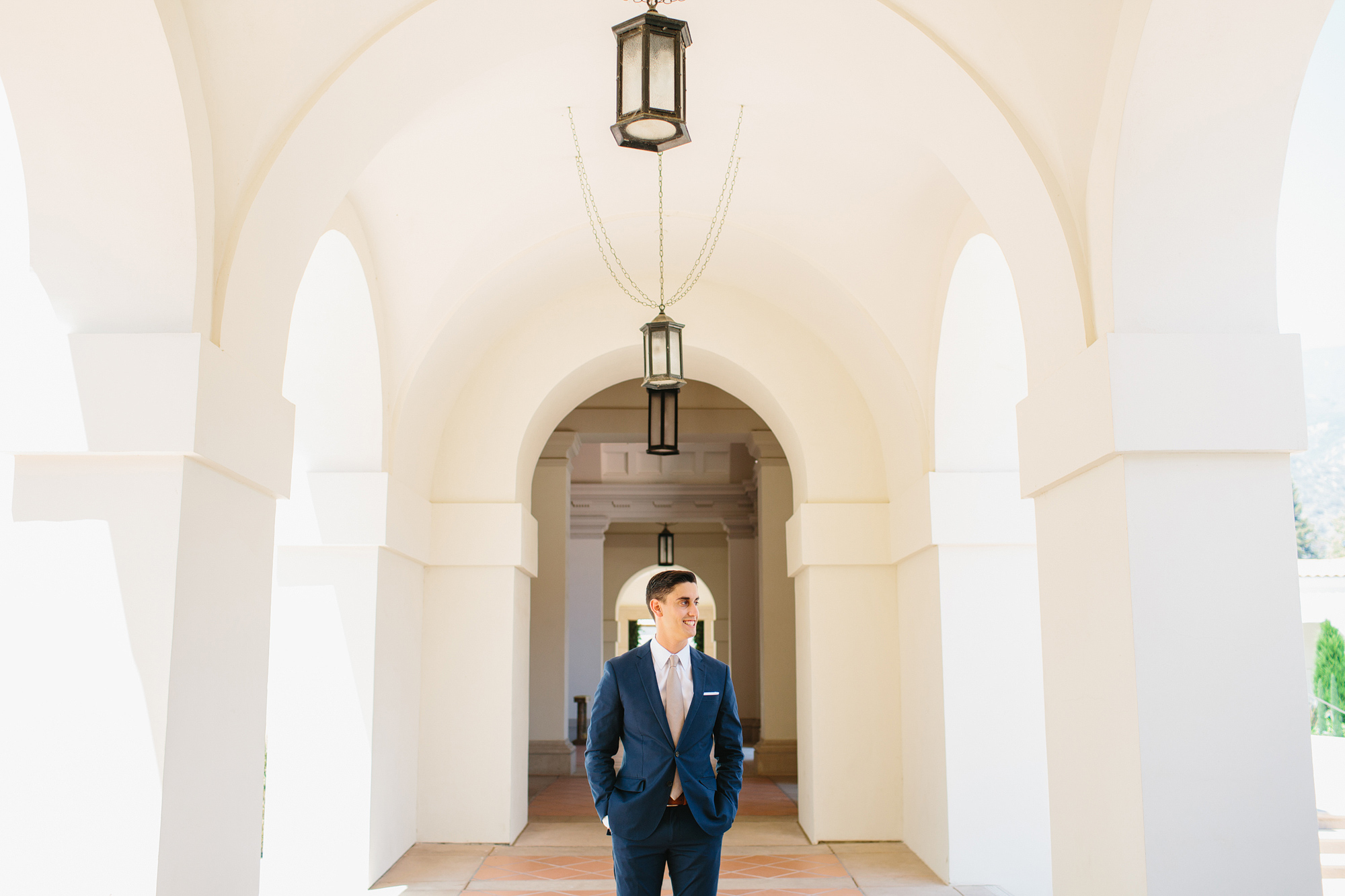 A portrait of the groom in the hall before the ceremony. 