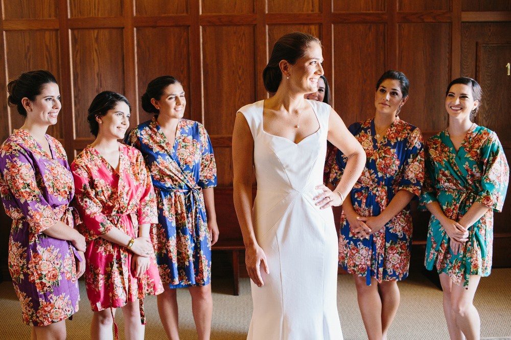 The bride and bridesmaids getting ready. 