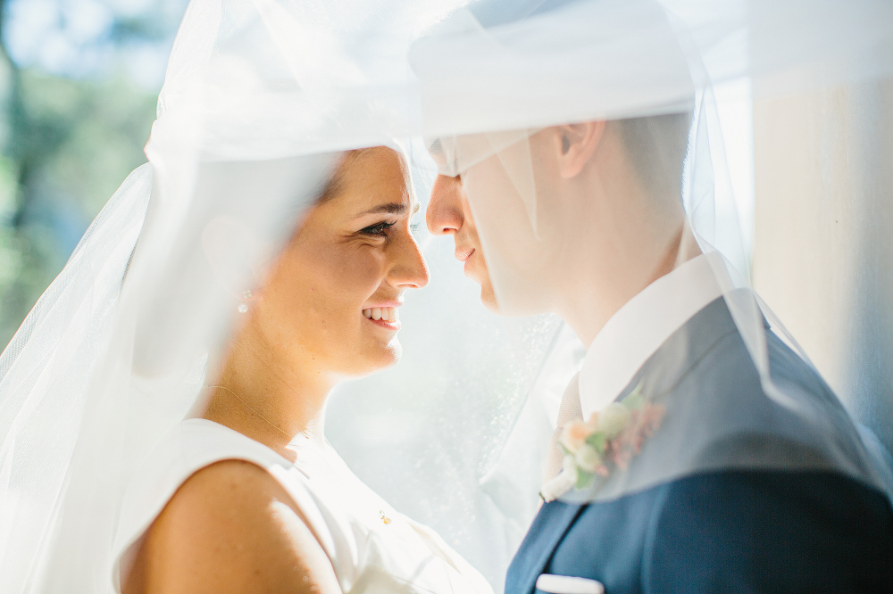 The couple wrapped under the bride