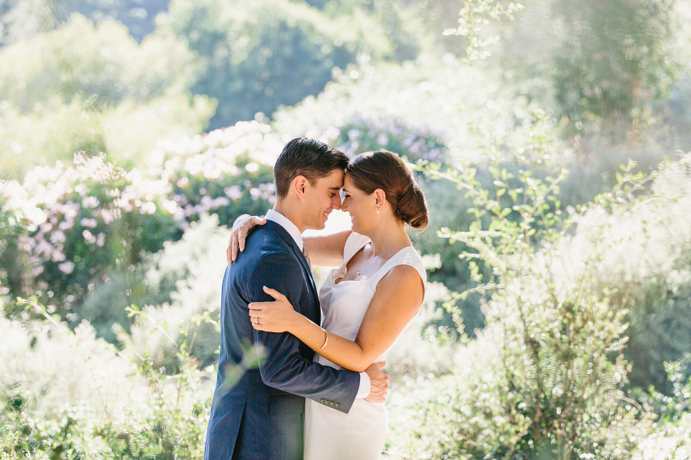 A cute photo of the couple laughing and smiling. 