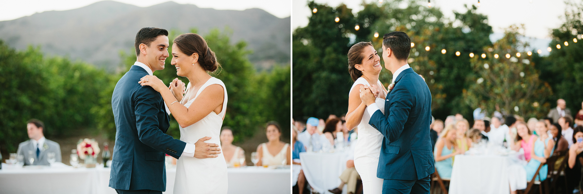 Sweet moments between the bride and groom during their first dance. 