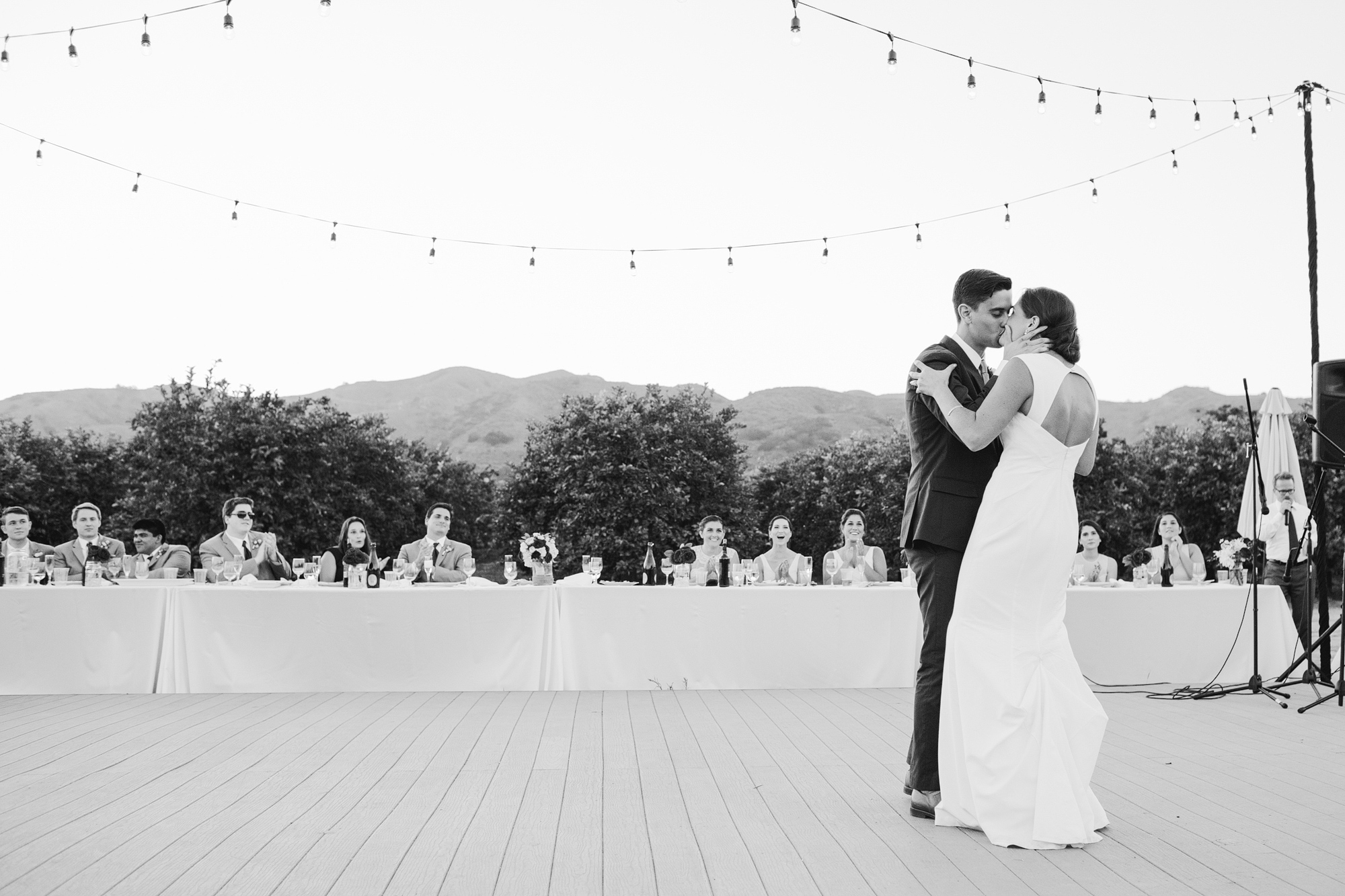 A beautiful black and white photo of the first dance. 