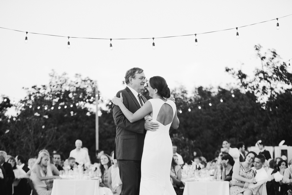 A sweet black and white photo of the father daughter dance. 