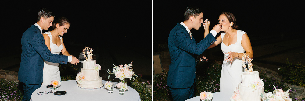 Hilary and Andrew cutting their wedding cake. 