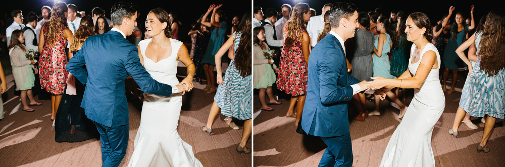 The newlyweds dancing during the reception. 