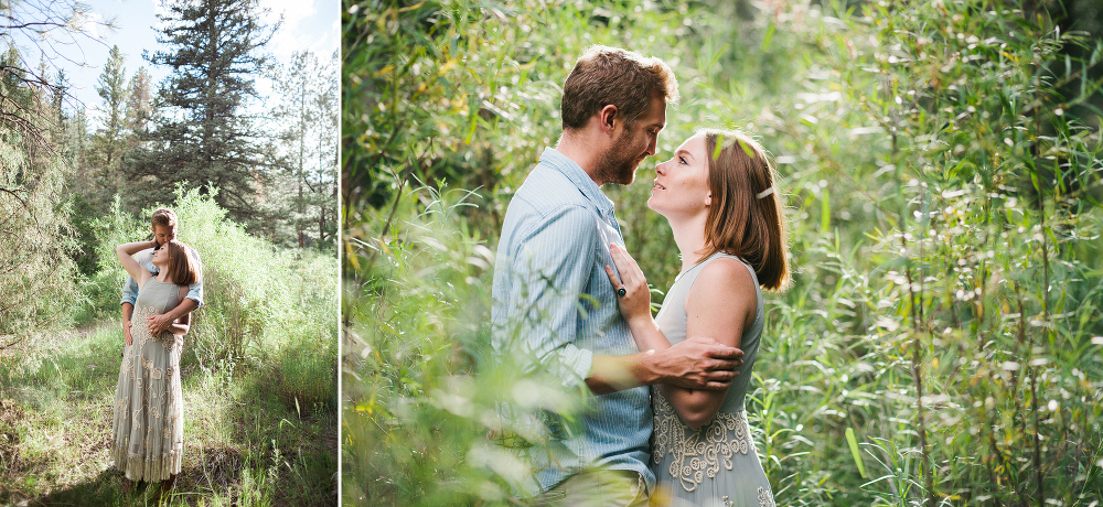 Madie and Matthew standing in the middle of tall plants. 