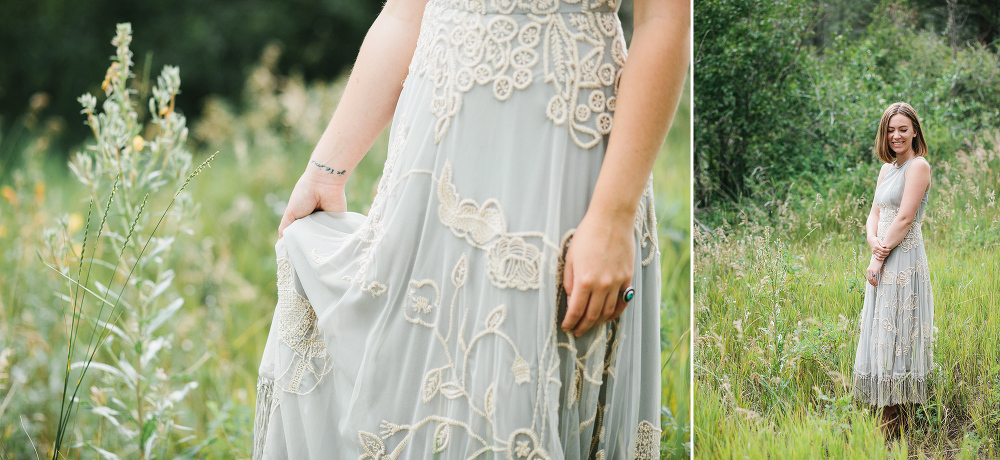 Portraits of Madie in the field showing off her Anthropologie dress. 