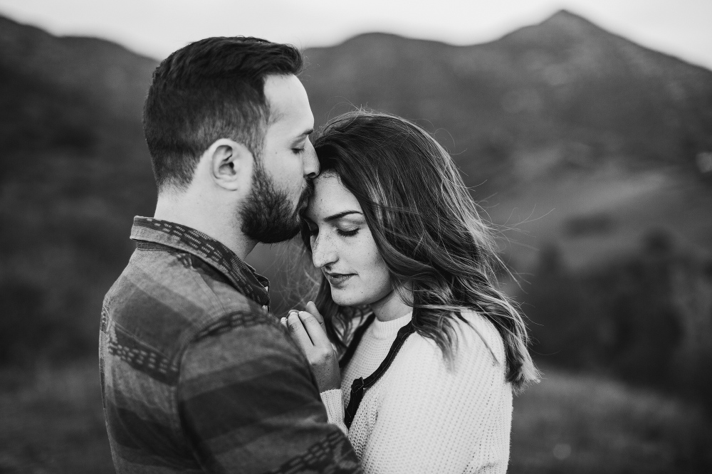 A black and white portrait of Kailie and Michael. 