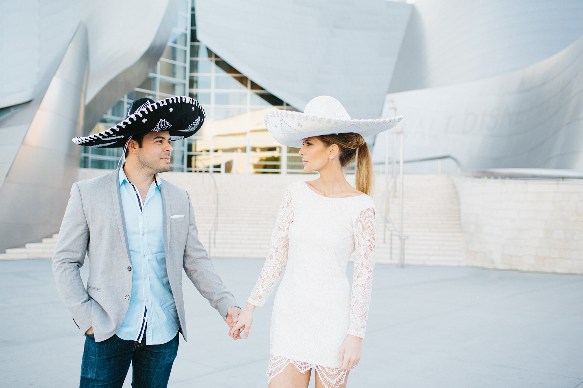 A cute photo of the couple looking at each other. 