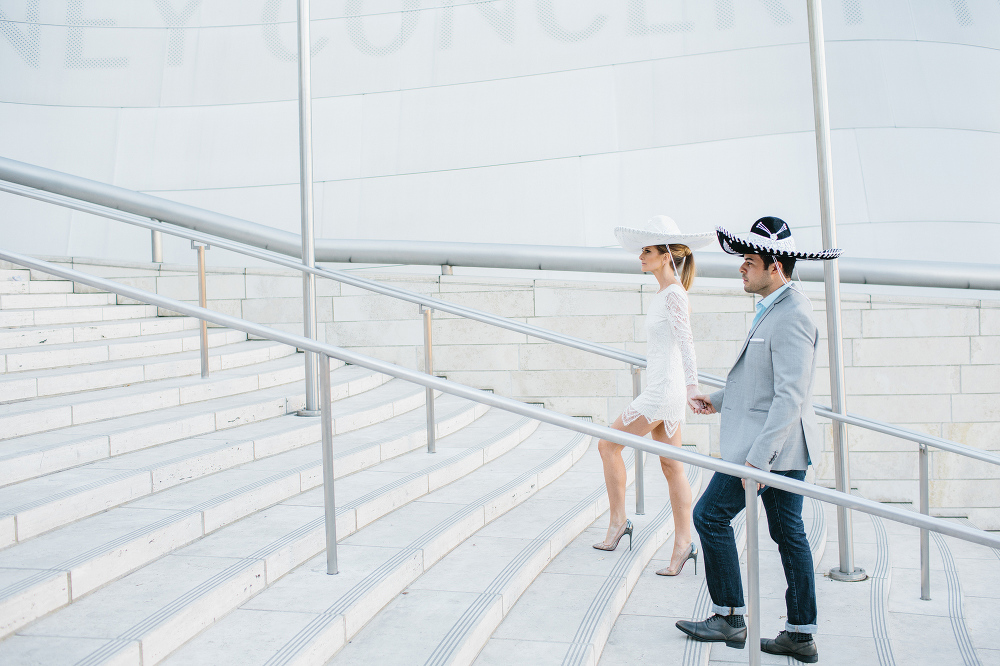 Ashley and Luis walking up the stairs. 