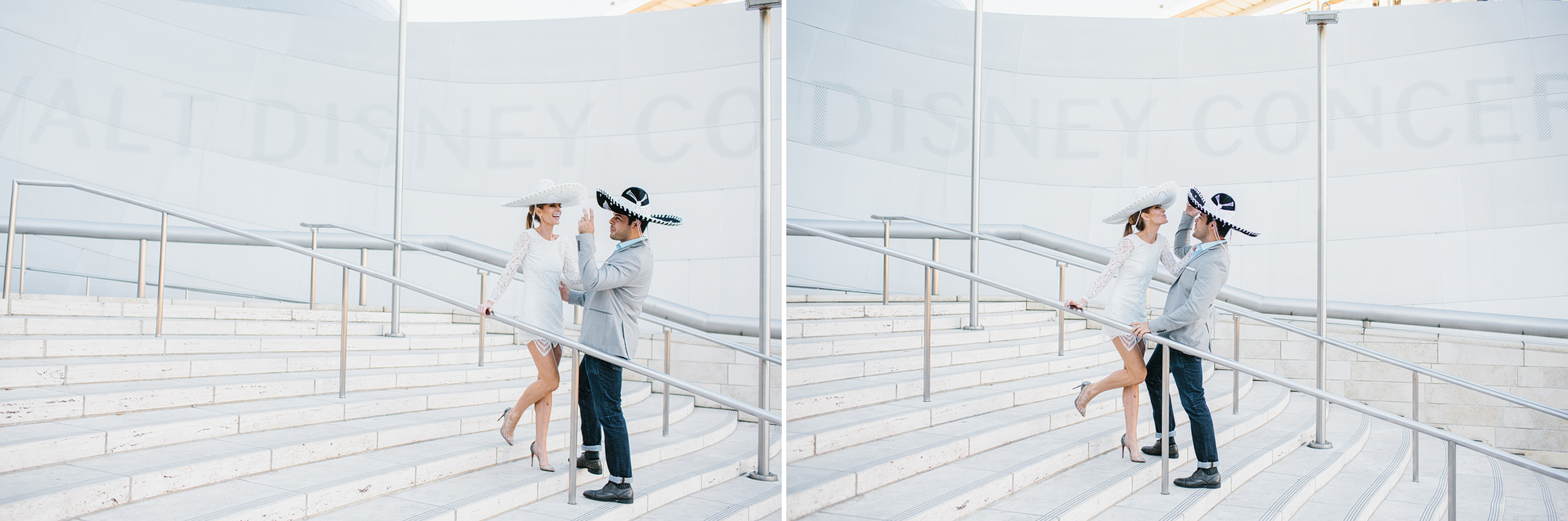 The couple being goofy on the stairs. 