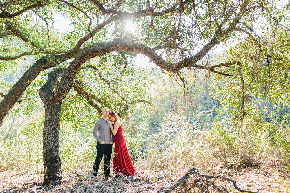 The couple under a large tree. 