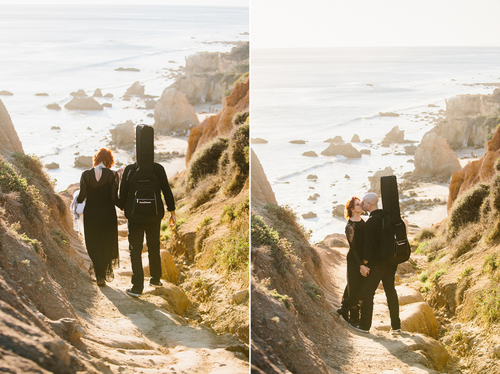 The couple walking down to the beach. 