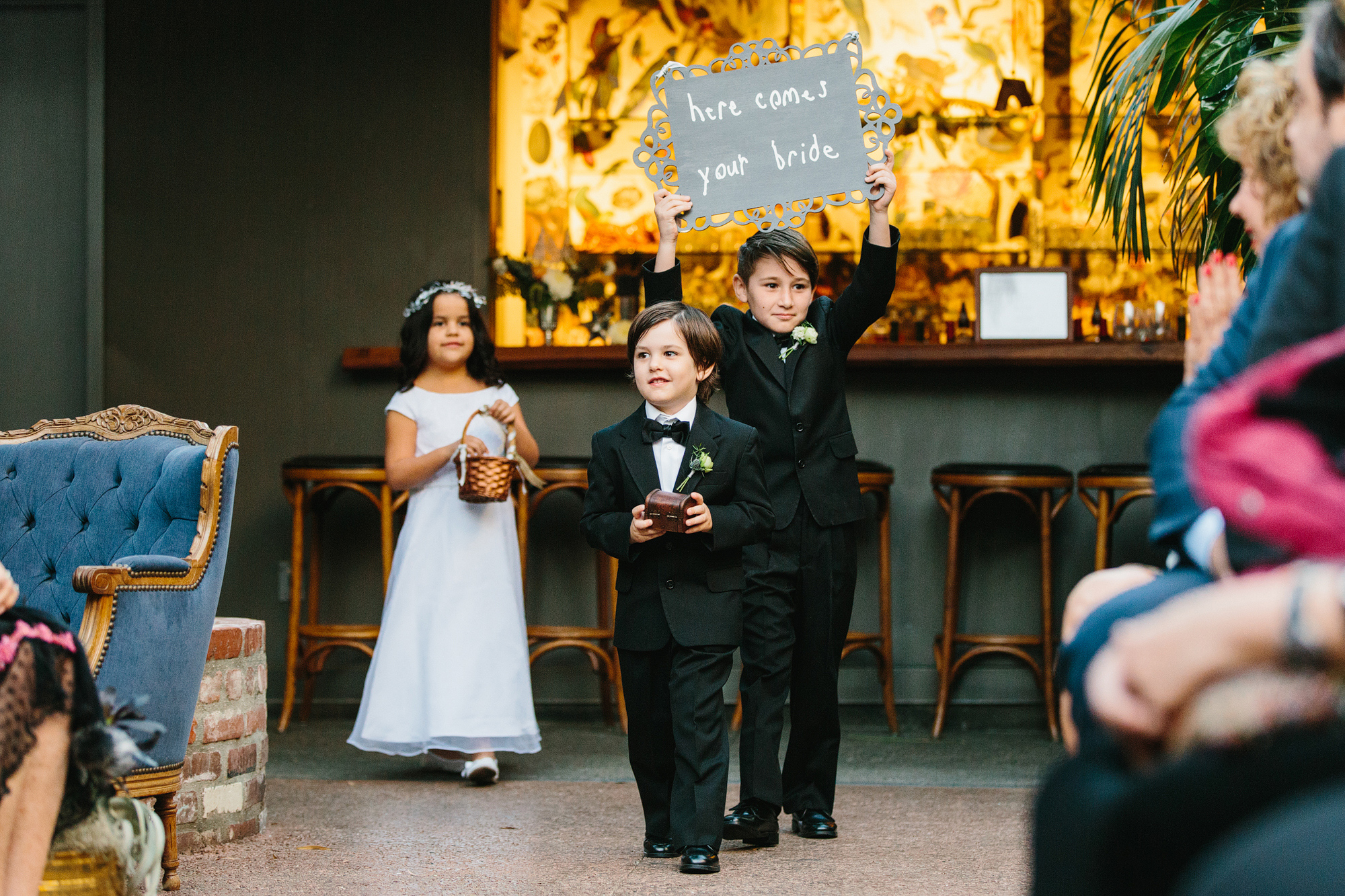 The kids entering the reception. 