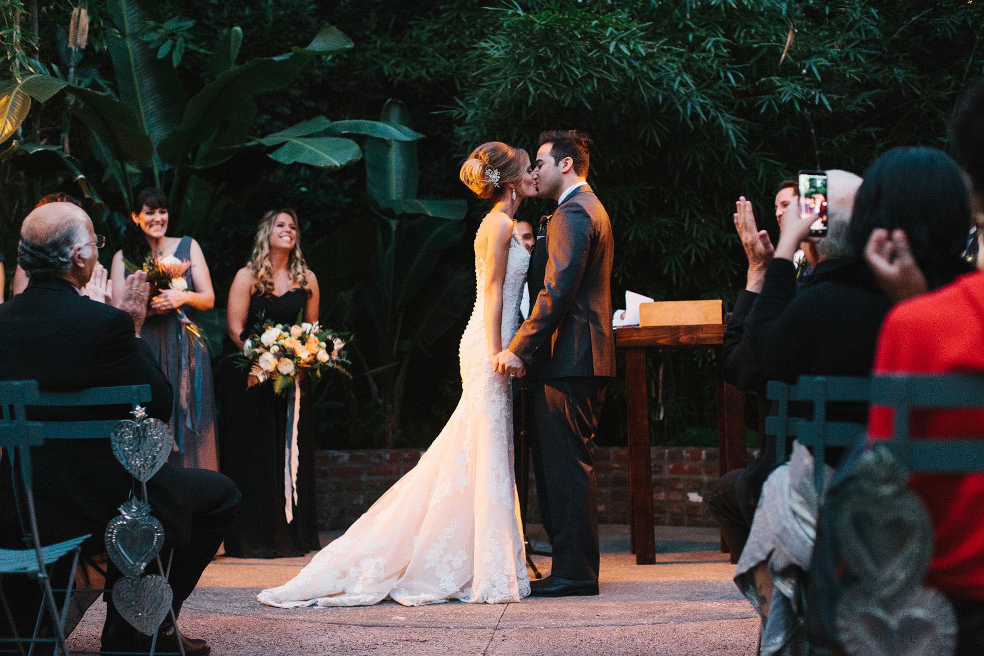 The bride and groom's first kiss. 