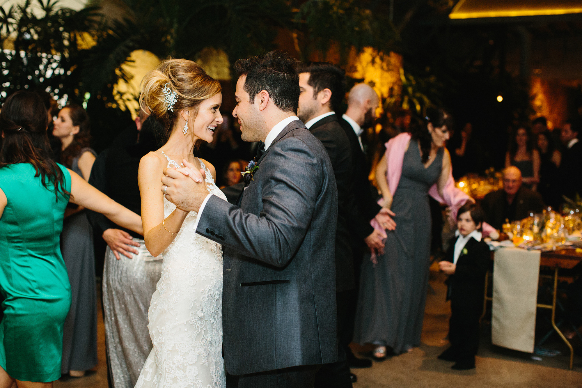 The bride and groom dancing. 