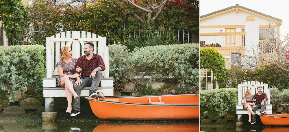 Max and Drew by an orange boat. 