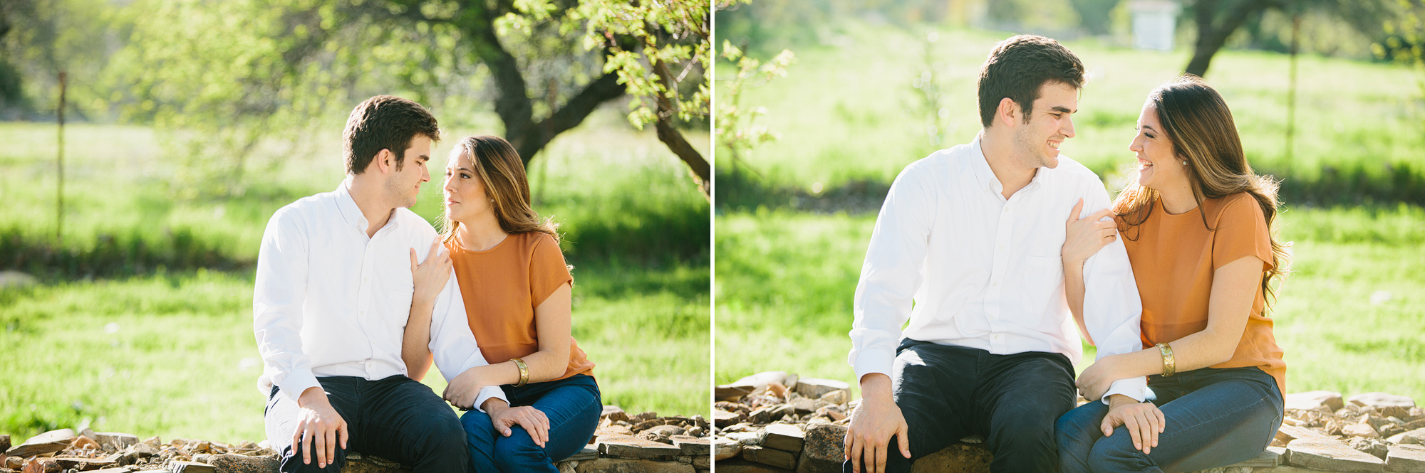 Rosario and Charlie sitting on a brick wall. 