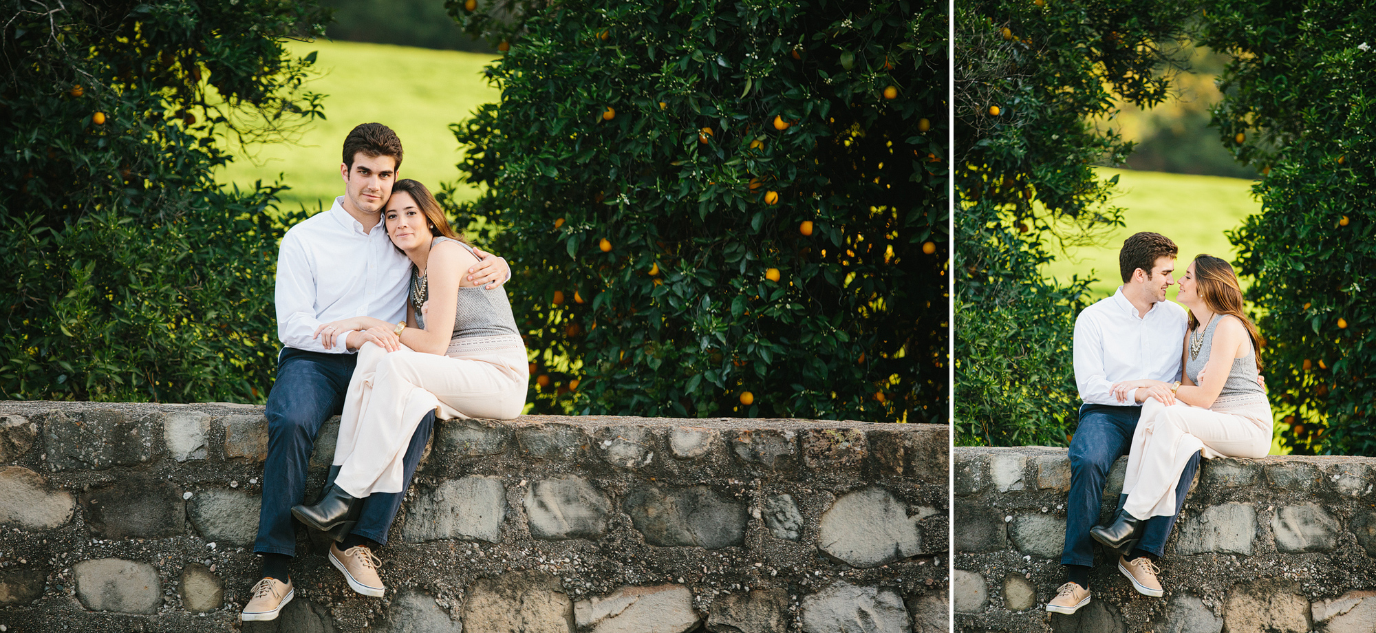 The couple sitting on a wall. 