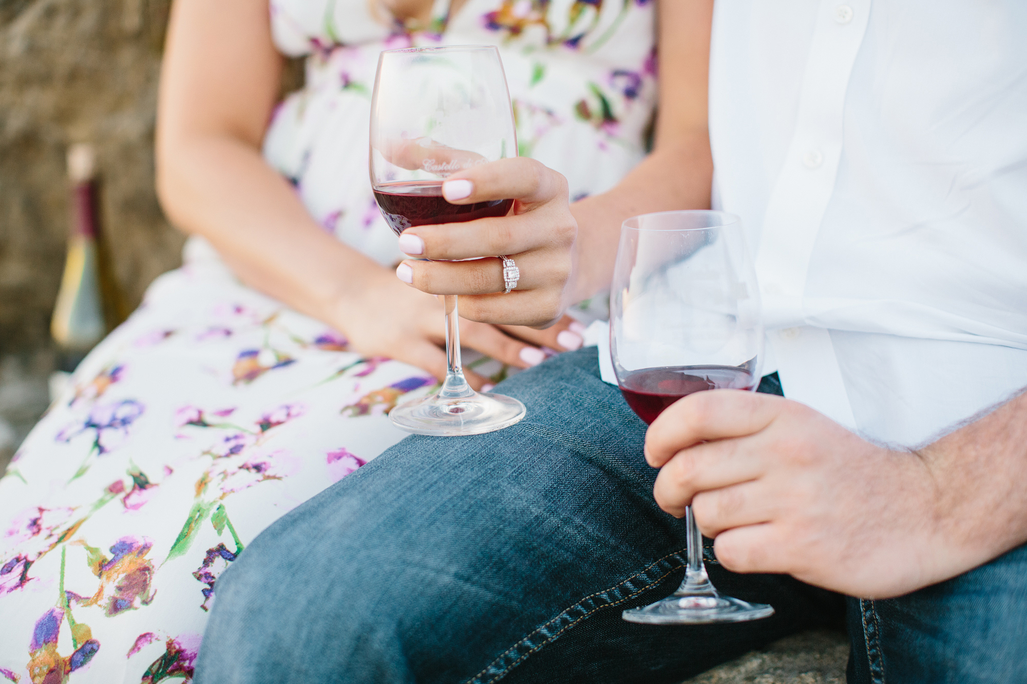 engagement ring and wine photos